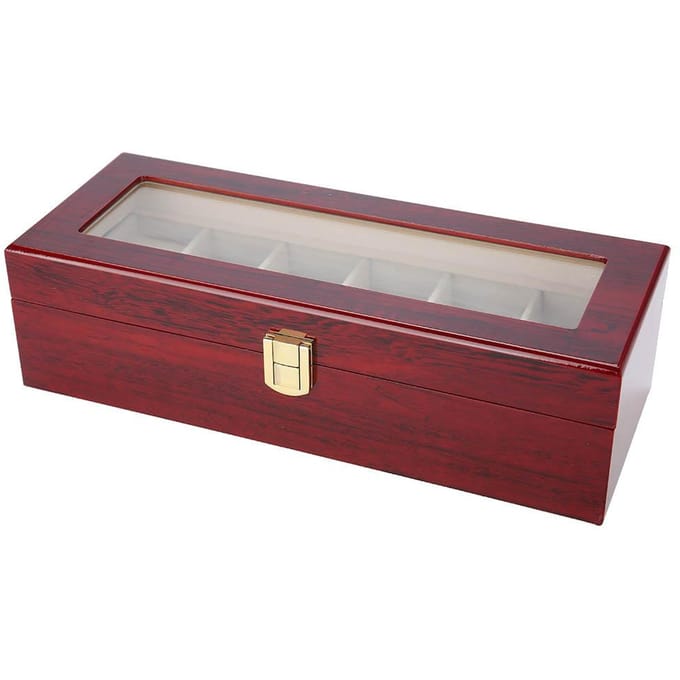 Boîte de rangement pour montres en bois à 6 compartiments gray