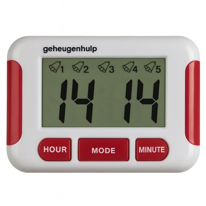 Medicijnalarm - 5 alarmen - timer - compact - rood - Geheugenhulp