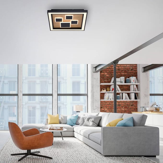 Paul Neuhaus LED plafondlamp Eliza, geolied eiken, 48 x 48 cm
