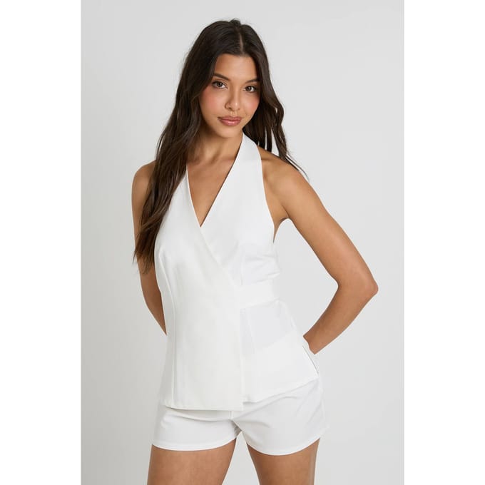 boohoo Dames Getailleerd Halter Gilet Met Overslag | Ivory | Maat: 8