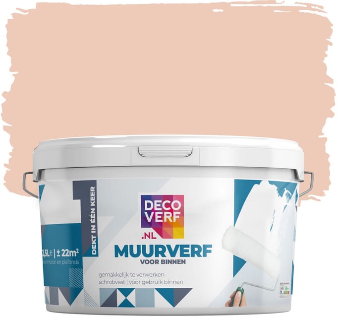 Decoverf muurverf mat zachtroze, 2.5L