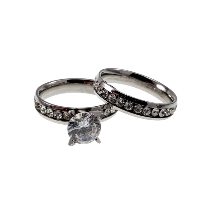 Tijdloze Ringen met Strass, Ringset Dames - Gepolijst RVS
