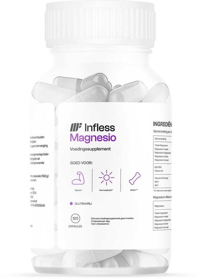 Infless Magnesio - Magnesium Complex met 4 vormen - Vitamine D3 - Vitamine K2 - Vitamine B6 - Spieren & Energie - 120 Capsules