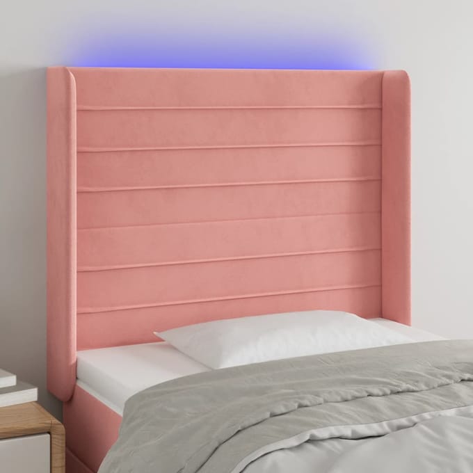 vidaXL - Hoofdbord - LED - 93x16x118/128 - cm - fluweel - roze