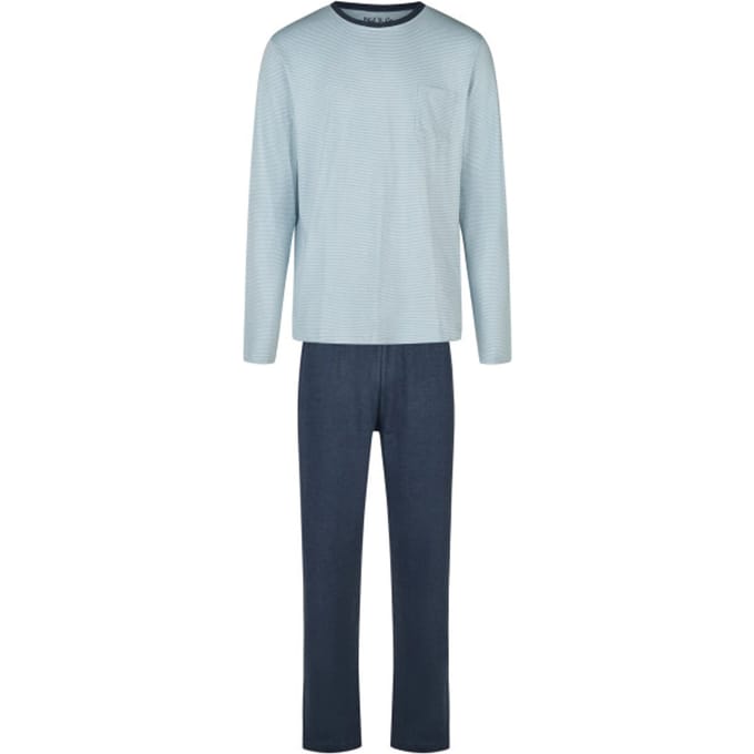 Phil & Co Heren Pyjama Set Interlock Lichtblauw Gestreept/Donkerblauw - Maat M