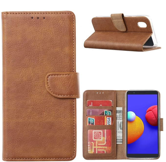 Hoesje Geschikt Voor Samsung Galaxy A01 Core Hoesje book case met Pasjeshouder - Bruin