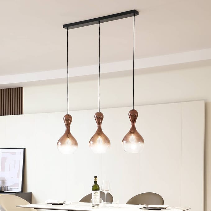 Lucande - hanglamp - 3lichts - Glas, metaal - H: 41 cm - E27 - koper, zwart