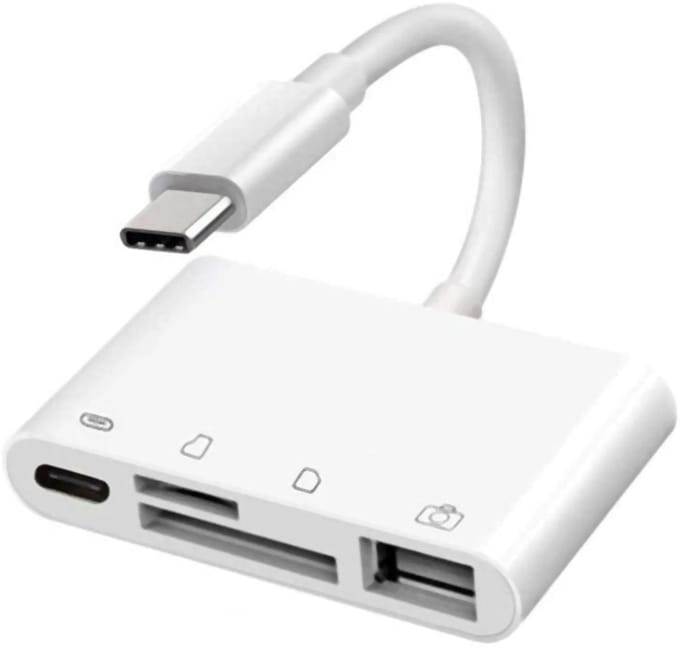 4 IN 1 USB-C naar USB + USB-C + SD + Micro-sd (tf) adapter kabel kaartlezer - card reader - voor o.a. iPhone en laptop - wit