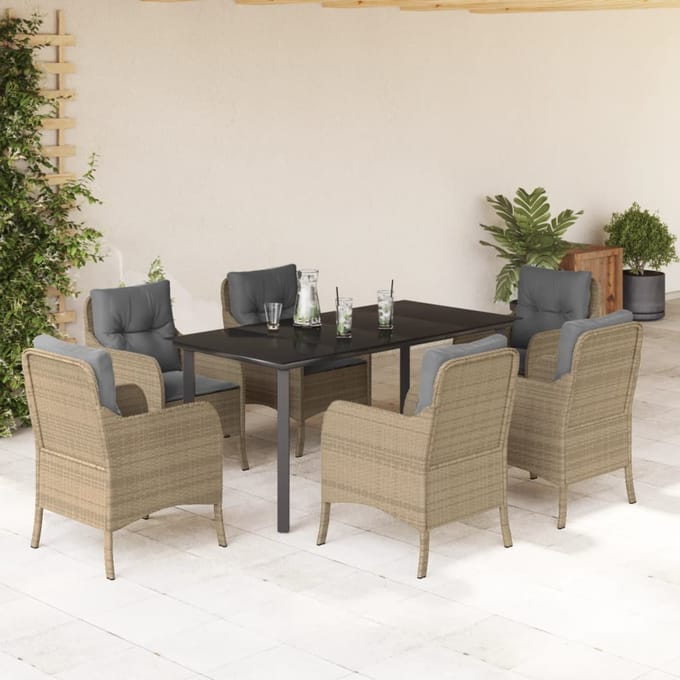 vidaXL - 7-delige - Tuinset - met - kussens - poly - rattan - beige