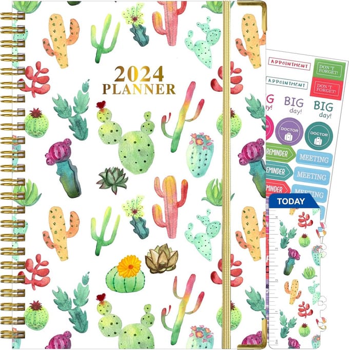 Week- en Maandplanner 2024 A5 Spiraalkalender met Harde Kaft en Stickers