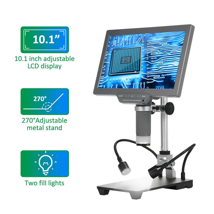 Digitale microscoop met 10,1   IPS-scherm TV Digitale microscoop voor elektronische reparatie Munt grijs