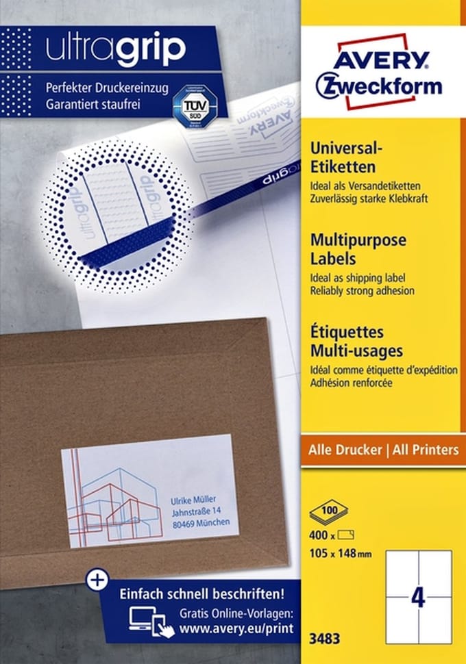 Etiket avery zweck 3483 105 x 148 mm 400 st