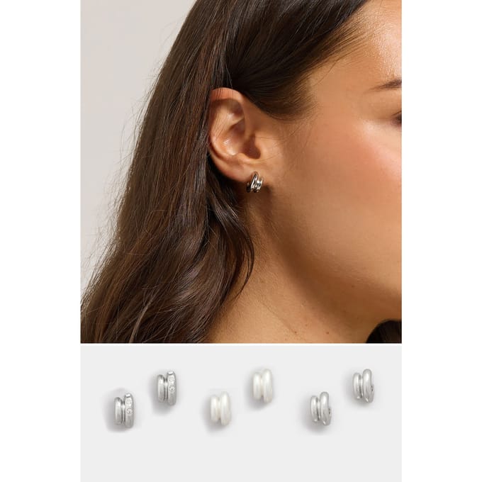 Yours 3Pack Zilverkleurige Diamanten Mini Hoepel Oorbellen Setsize One Size