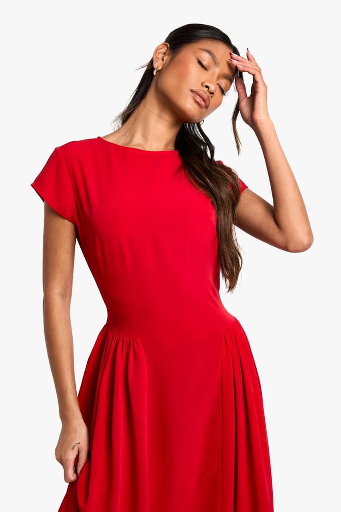 boohoo Dames Textuurrijke Volume Rok Midaxi Jurk | Rood | Maat: 38