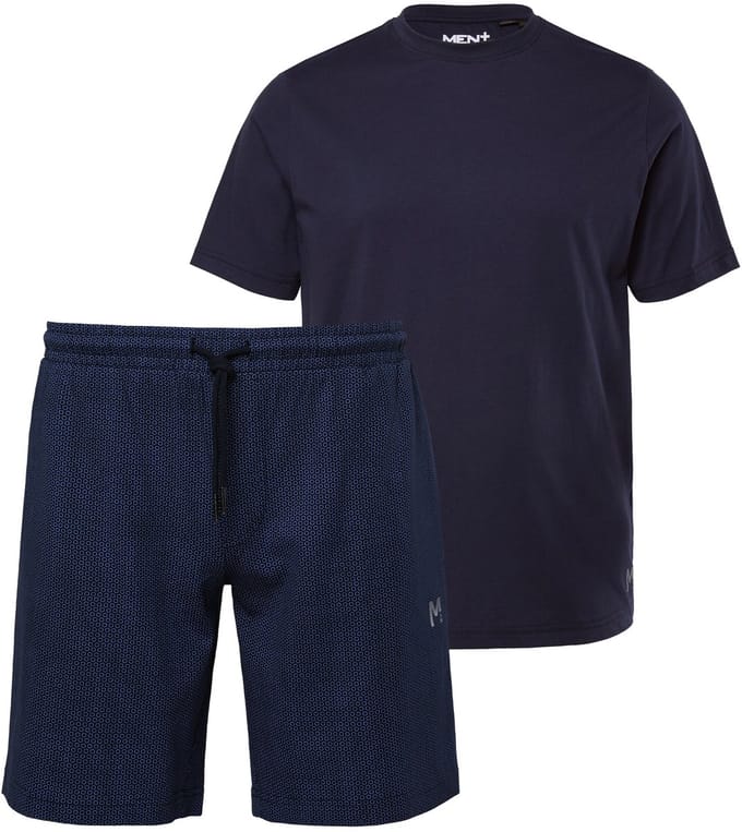 Men Plus - Heren - Pyjama tweedelig kort model - Navy blauw - Maat L