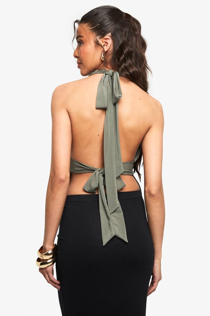 boohoo Dames Slinky Trim Detail Cowl Front Top | Kaki | Maat: 42