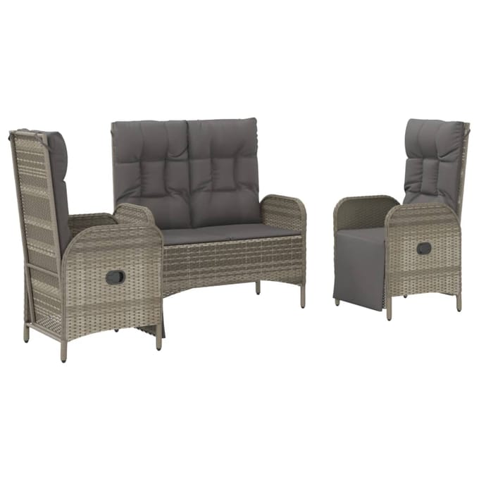vidaXL - 3-delige - Tuinset - met - kussens - poly - rattan - grijs