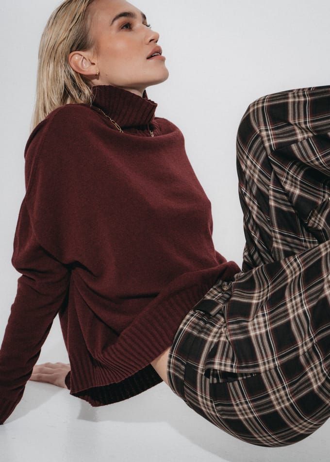 Cashmir wool polo pullover W1165 | Bordeaux - Bordeaux / M