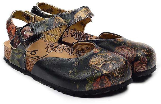 Goby Dames Clogs – Skull Design – Handmade - Vegan Leer – Maat 36