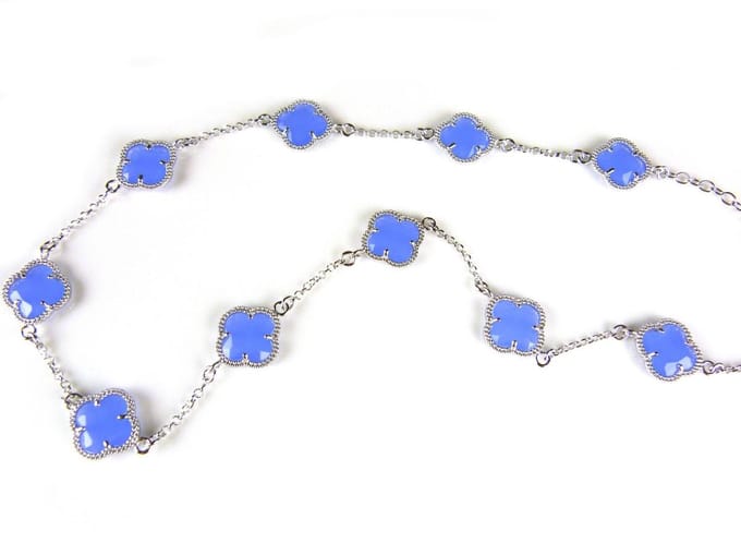 model 10 Fiori collier in zilver blauwe klavers