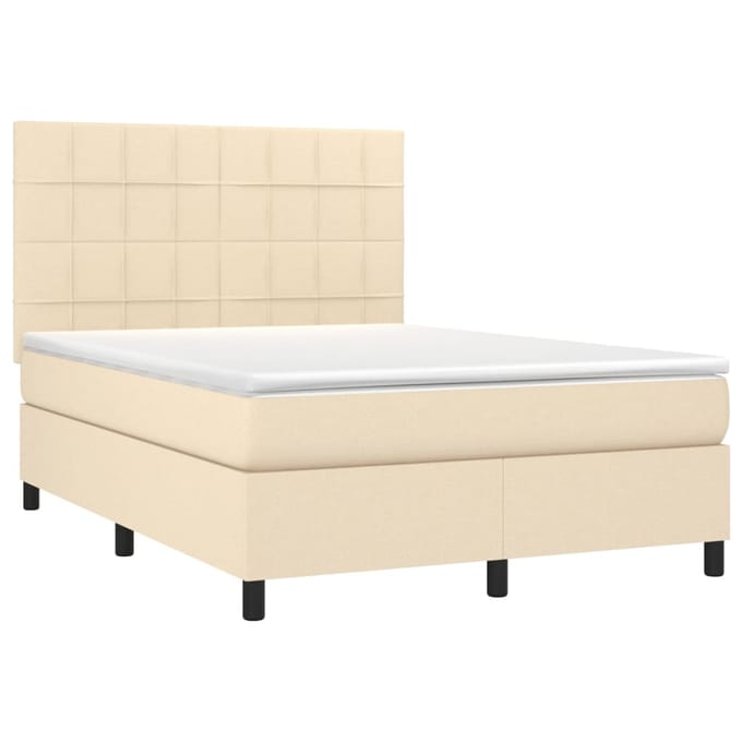 vidaXL - Boxspring - met - matras - en - LED - stof - crèmekleurig - 140x200 - cm