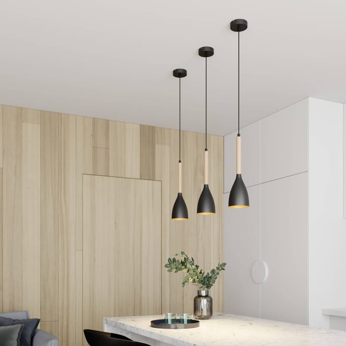 Luminex Hanglamp Muza, zwart/licht hout, Ø 11 cm