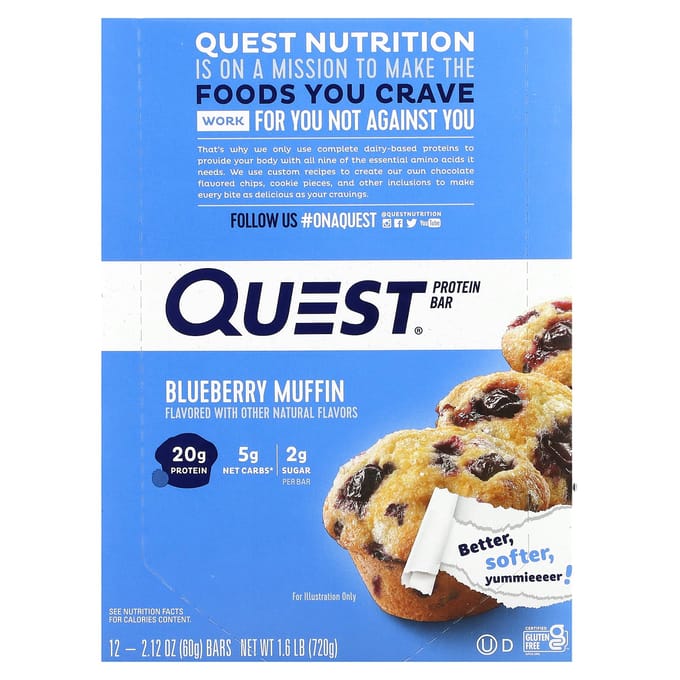 Quest Nutrition Quest Bar - Eiwitreep - 1 doos (12 eiwitrepen) - Bosbes muffin