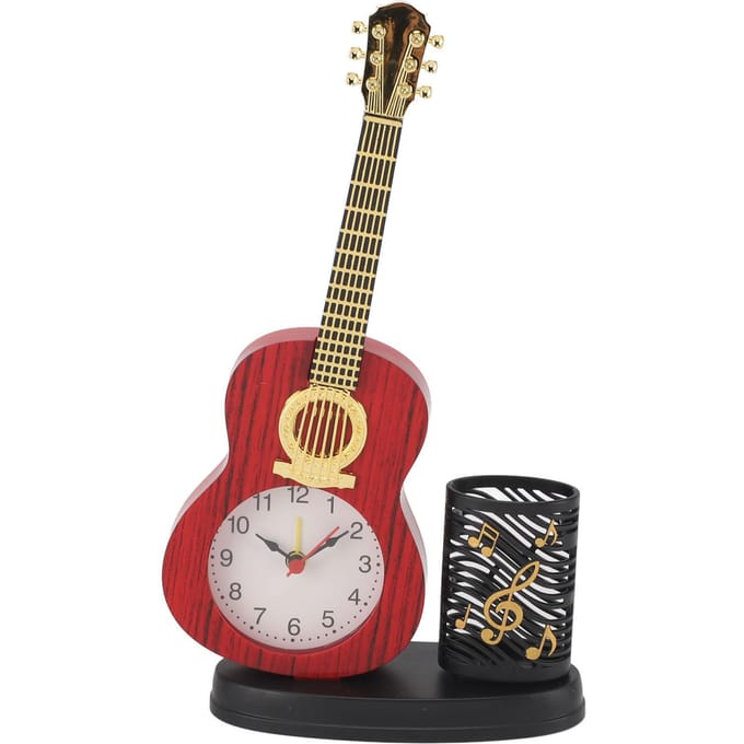 Gitaarwekker Multifunctionele decoratieve robuuste gitaarklok met pennenhouder Puntenslijper beige