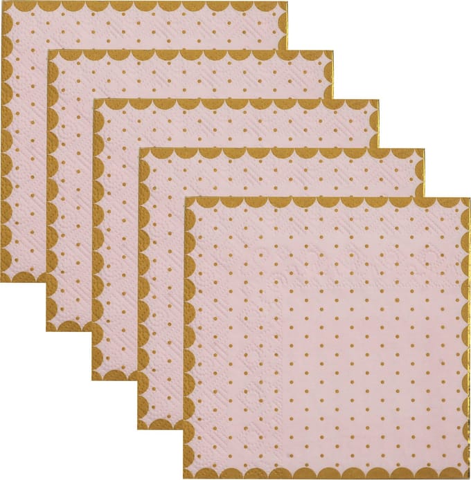 Santex feest servetten - stippen - 100x stuks - 25 x 25 cm - papier - roze/goud