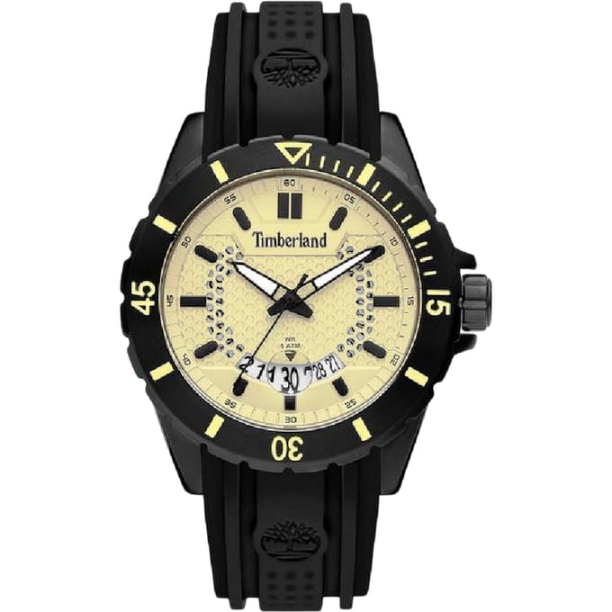Timberland Zwarte Siliconen Horloge Met Gele Wijzerplaat