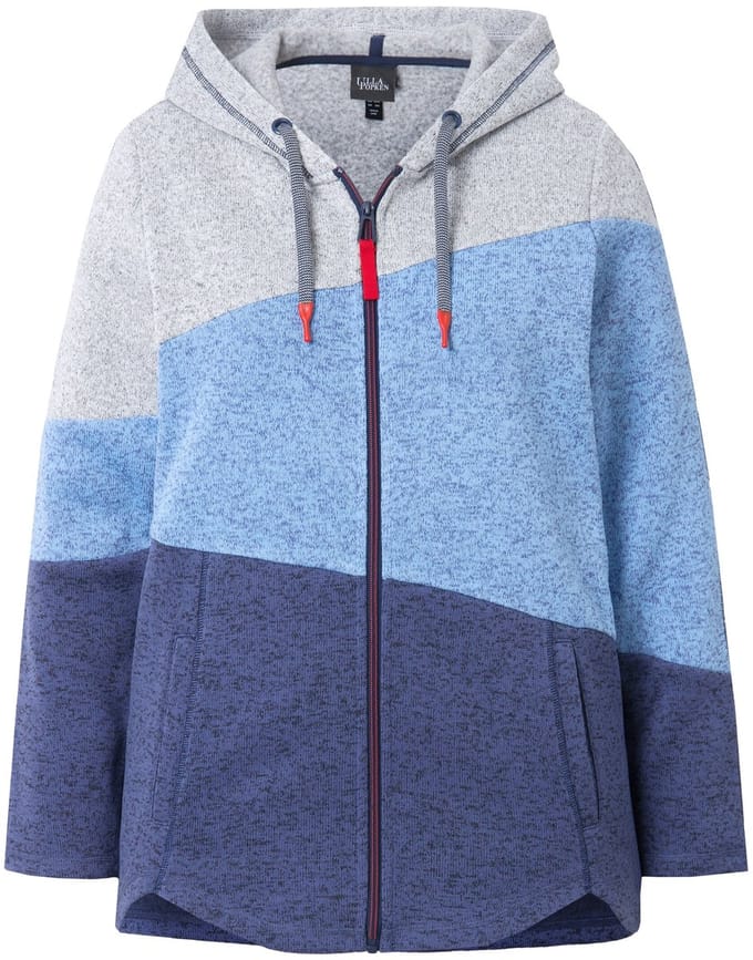 Ulla Popken - Dames - Jas van gebreid fleece colorblocking capuchon rits - Atlantisch blauw - Maat 54+