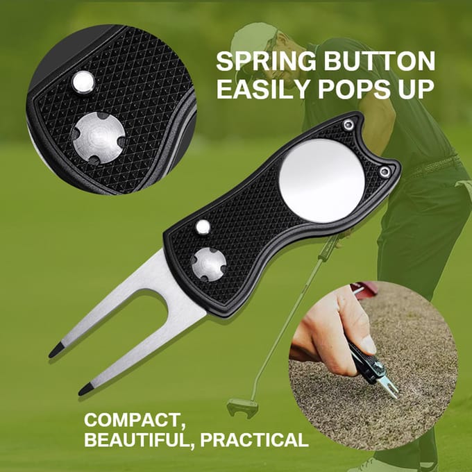 Golf Schoonmaakgereedschap Set Gesp Ontwerp Golf Handdoek Dubbelzijdig Golf Borstel Opvouwbaar Golf Pitchfork zwart