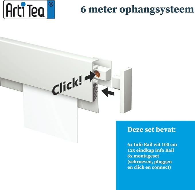 Artiteq Info Rail 6x 100 cm wit schilderij ophangsysteem incl. montageset 9.6860S