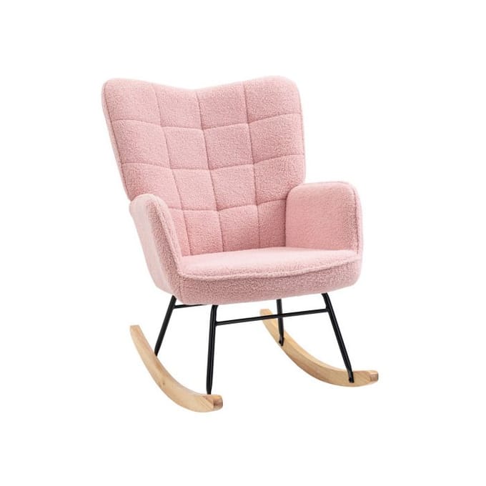 Fauteuil à bascule - MUVOE - Imitation peau d'agneau - Rose - Capacité 120 kg - Élégant rose