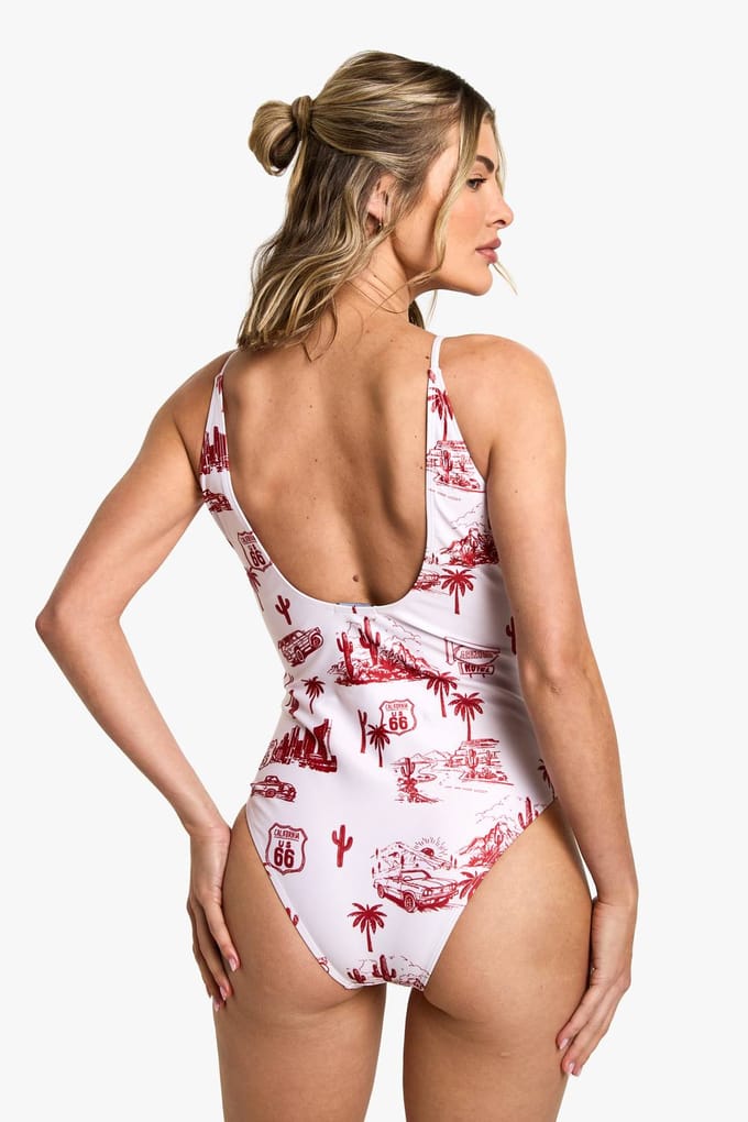boohoo Dames Motel Print Badpak | Red | Maat: 6