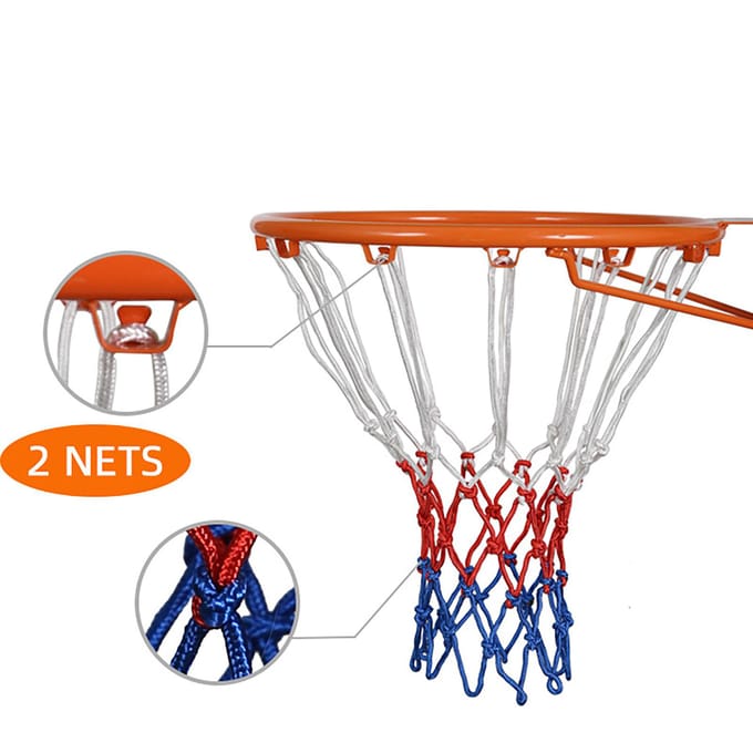 2 Stuks Basketbalnet Vervanging Heavy Duty 12 Lussen Regenbestendig Zonwerend voor Alle Weersomstandigheden Wit Rood white