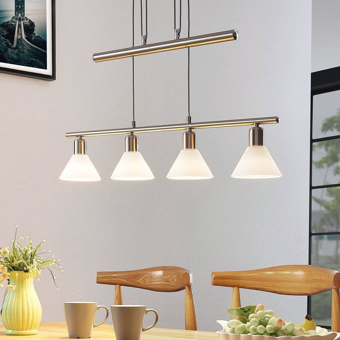 Lindby - hanglamp - 4lichts - Glas, ijzer - H: 14.5 cm - E14 - wit, nikkel gesatineerd