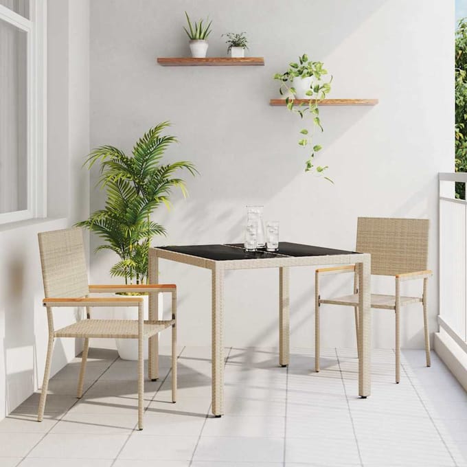 vidaXL - Tuin - Eettafel - Set - 3 - st - Beige - poly - rattan