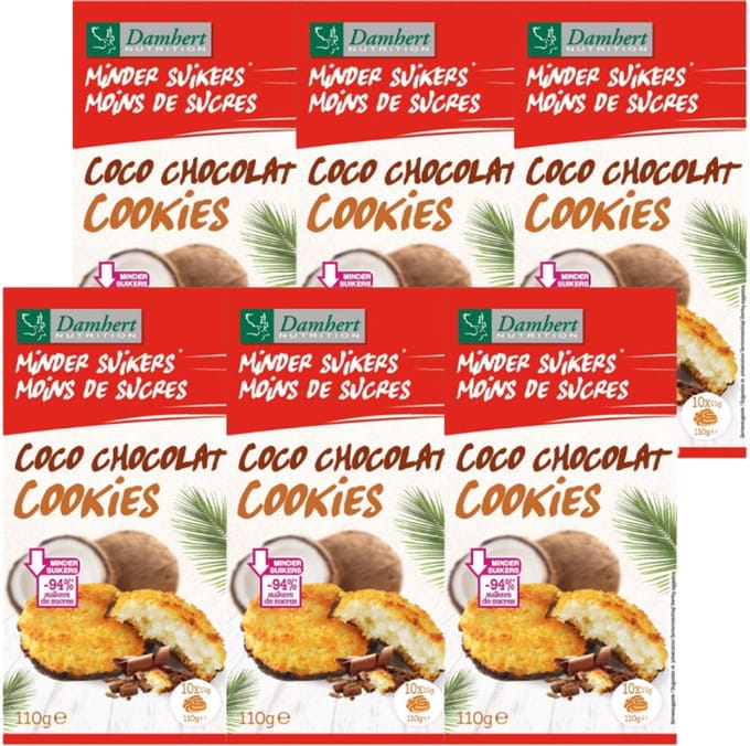 Damhert | Minder Suikers Kokoskoek Chocolade | 6 stuks | 6 x 110g