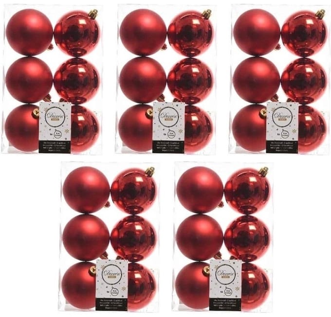 Decoris Kerstballen - 30x st - rood - D8 cm - kunststof - mat/glans - kerstversiering