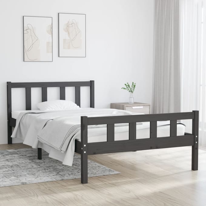 vidaXL - Bedframe - massief - hout - grijs - 100x200 - cm