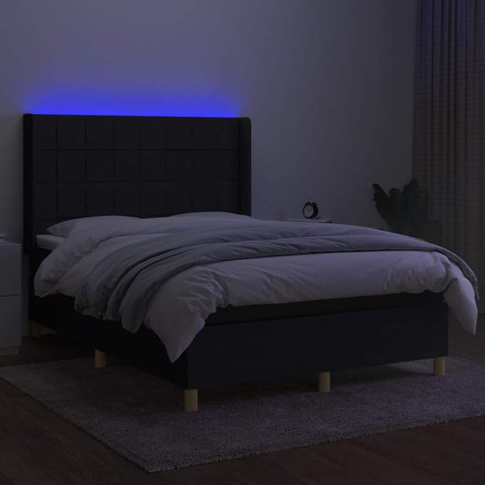 vidaXL - Boxspring - met - matras - en - LED - stof - zwart - 140x190 - cm