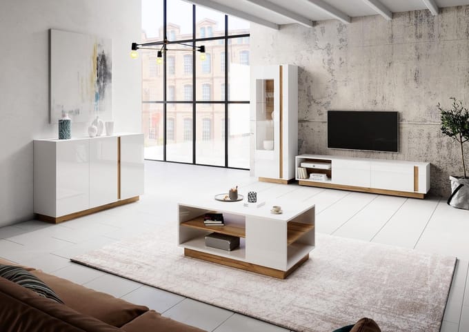Meubella - Woonkamer Ashley 2 - Wit - Eiken
