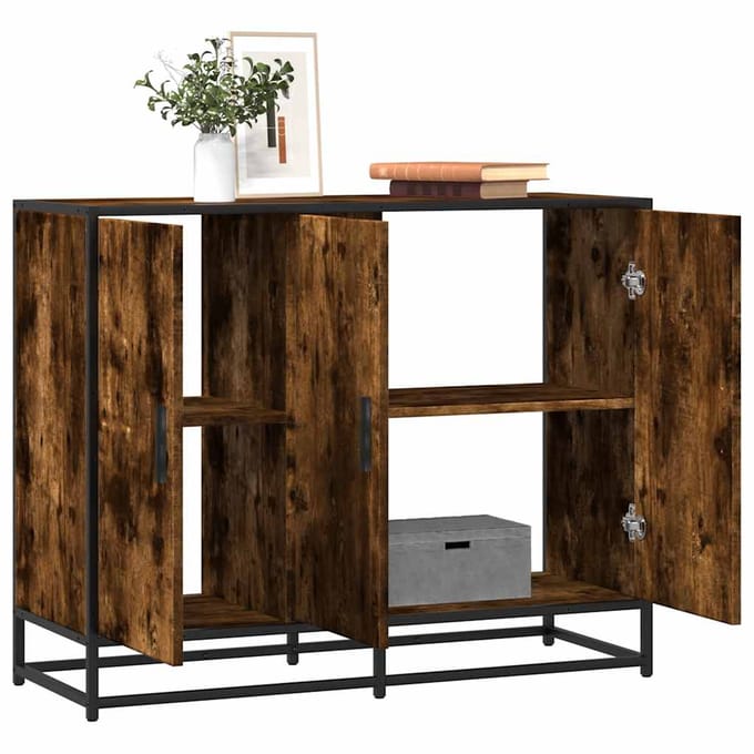 vidaXL - Dressoir - 94x35x76 - cm - bewerkt - hout - gerookt - eikenkleurig