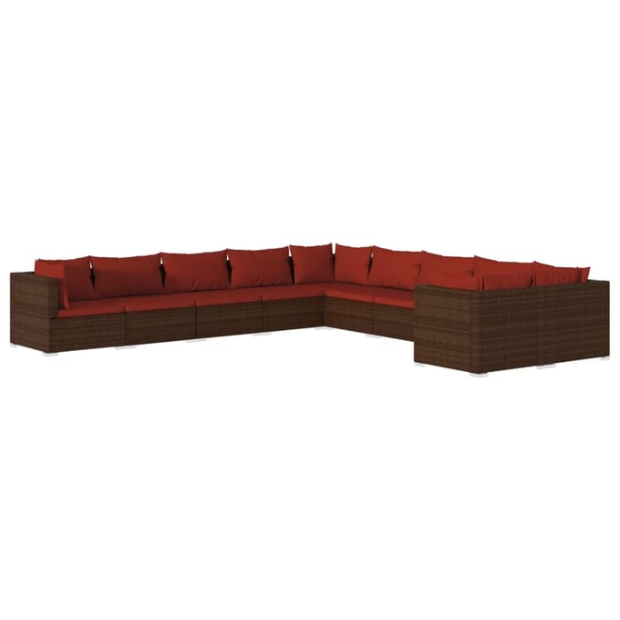 vidaXL - 10-delige - Loungeset - met - kussens - poly - rattan - bruin