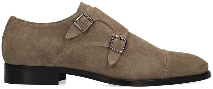 Manfield - Heren - Beige suède gespschoenen - Maat 42