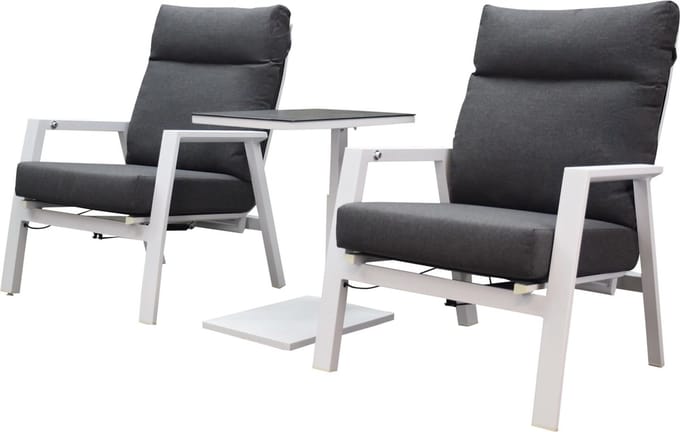 Vegas Tracy lounge balkonset 3 delig verstelbaar wit aluminium