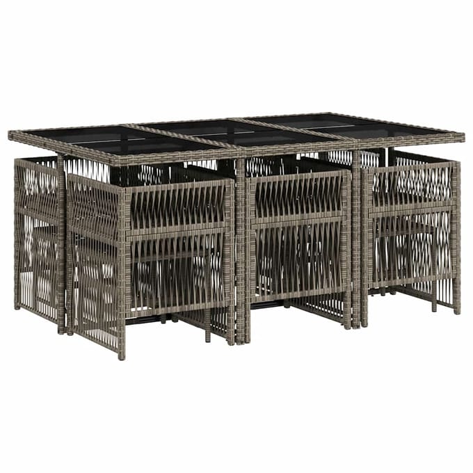 vidaXL - 11-delige - Tuinset - met - kussens - poly - rattan - grijs