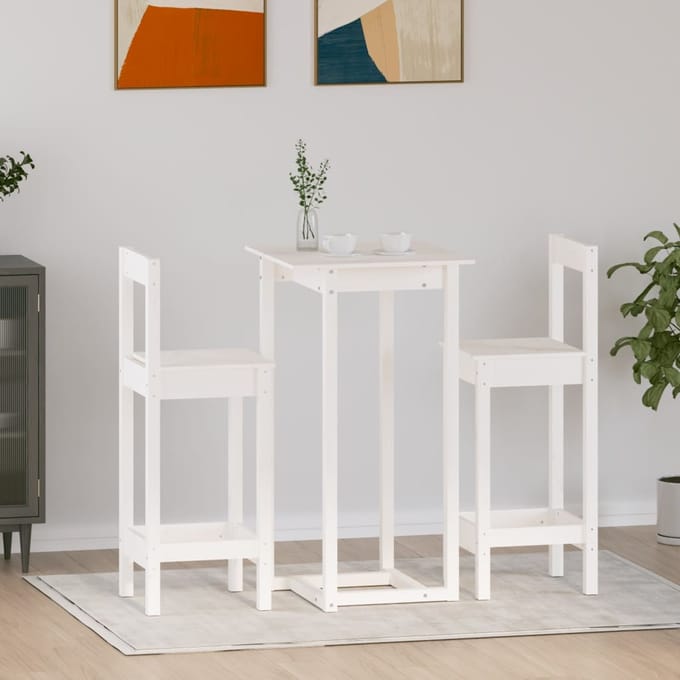 Vidaxl 3-Cz. Ensemble de Meubles de Bar, Blanc, Bois de Pin Massif