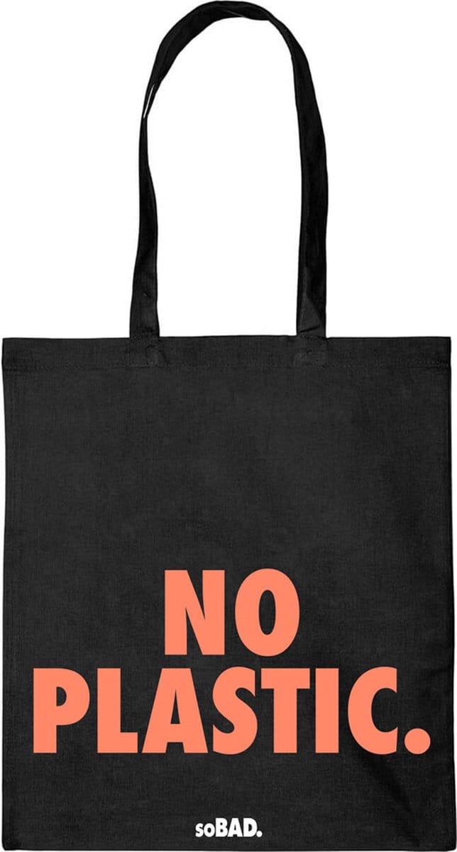Draagtas No plastic - fluor oranje - katoenen tas - soBAD. - met leuke grappige tekst